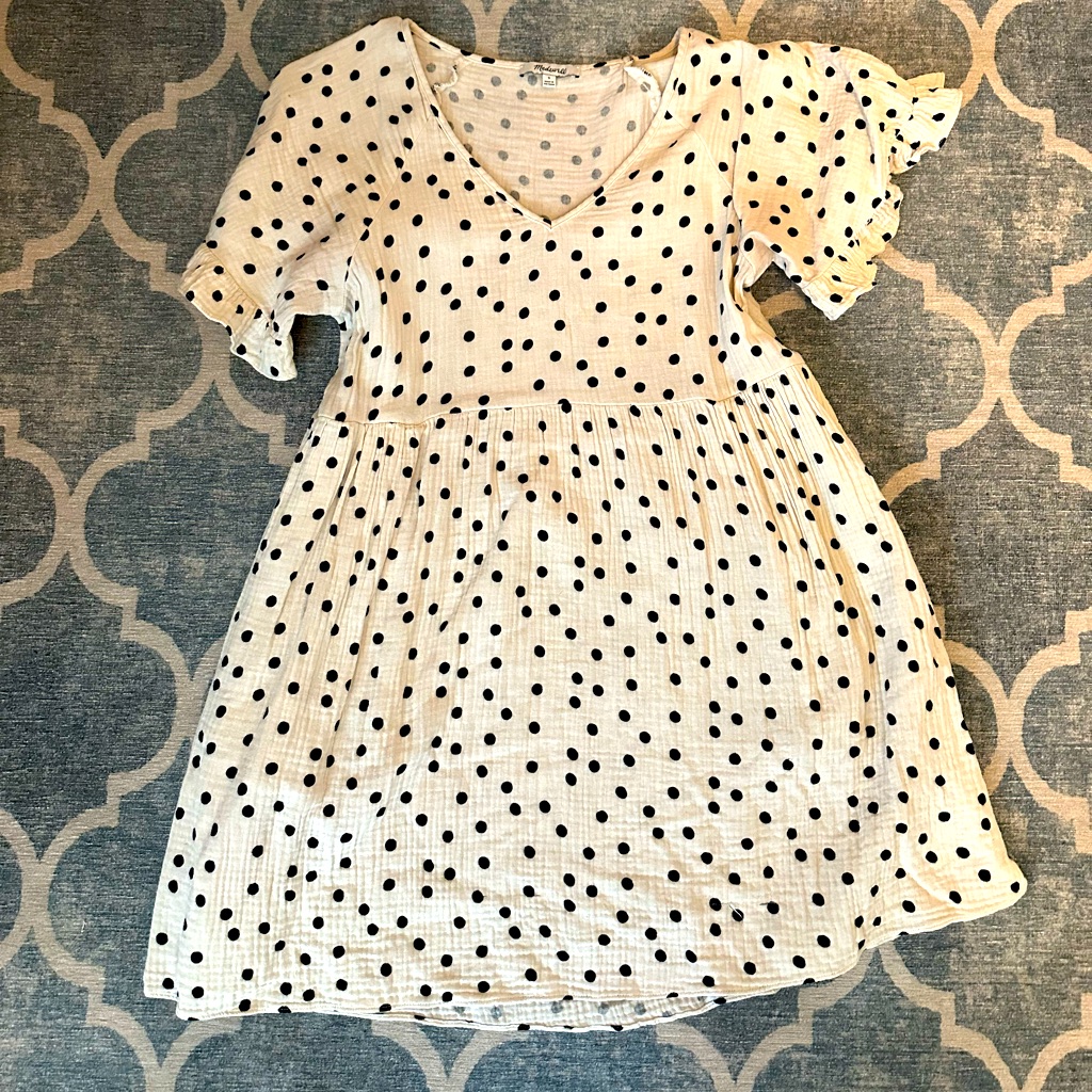 Madewell Light Spun Ruffle-Sleeve Polka Dot Babydoll Dress In Dot Toss Sz Small